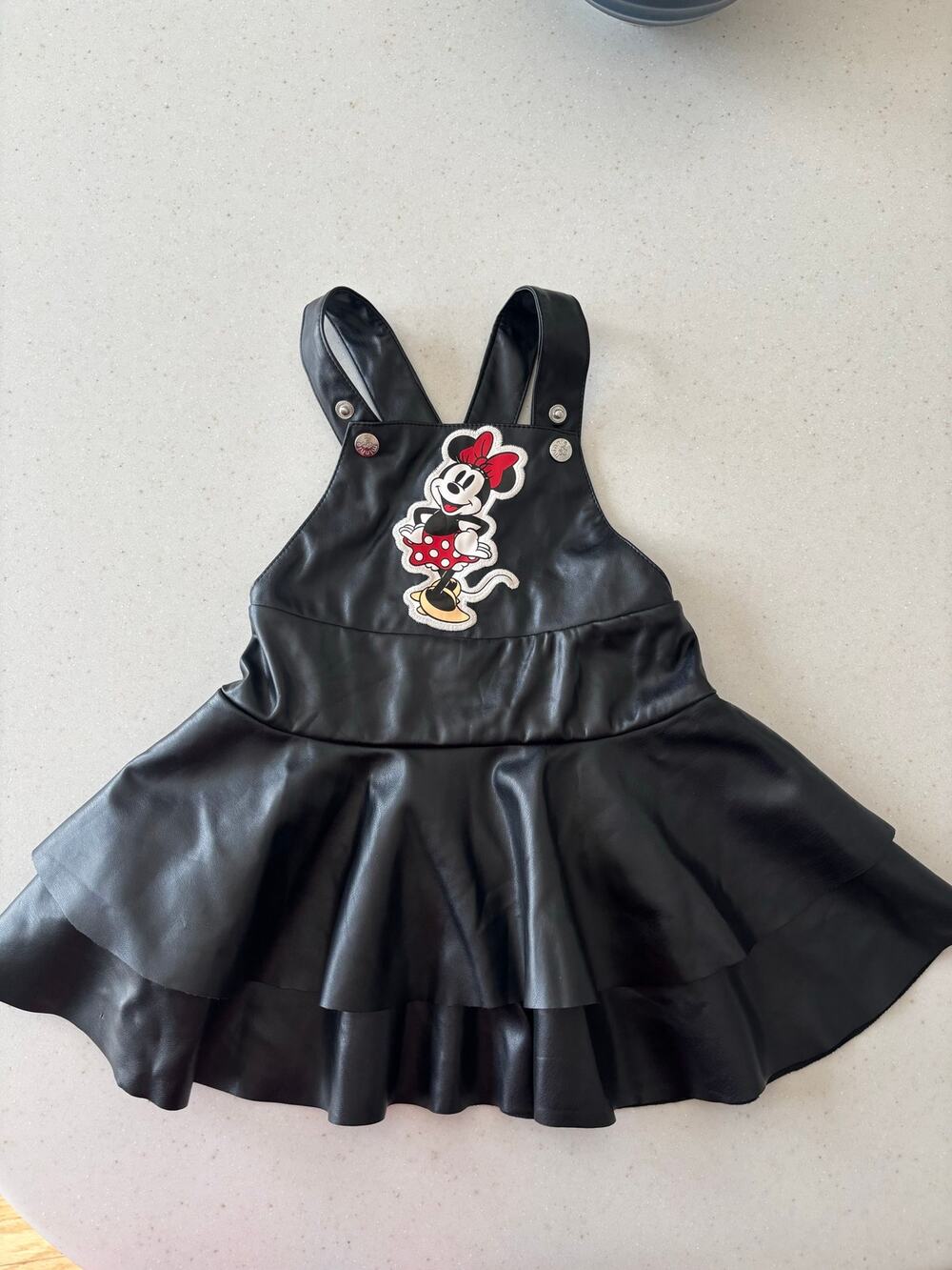 Disney Junior Minnie Mouse Faux Leather Jumper Dress Black 18M Toddler Ruffle - Picture 1 of 7